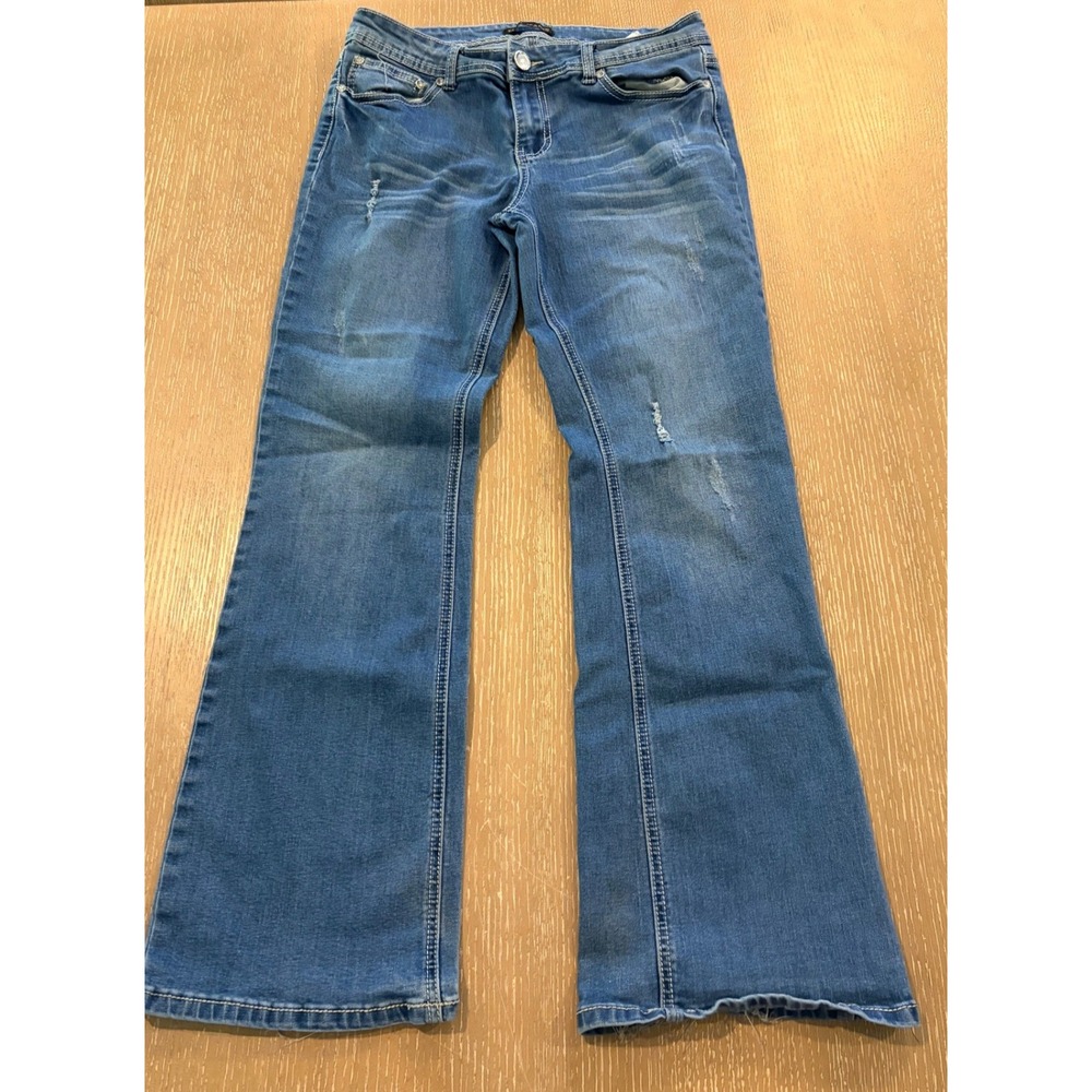 Elite Jeans Women Distressed Medium Wash Bootcut Flare Stretch Denim Jeans 11/12